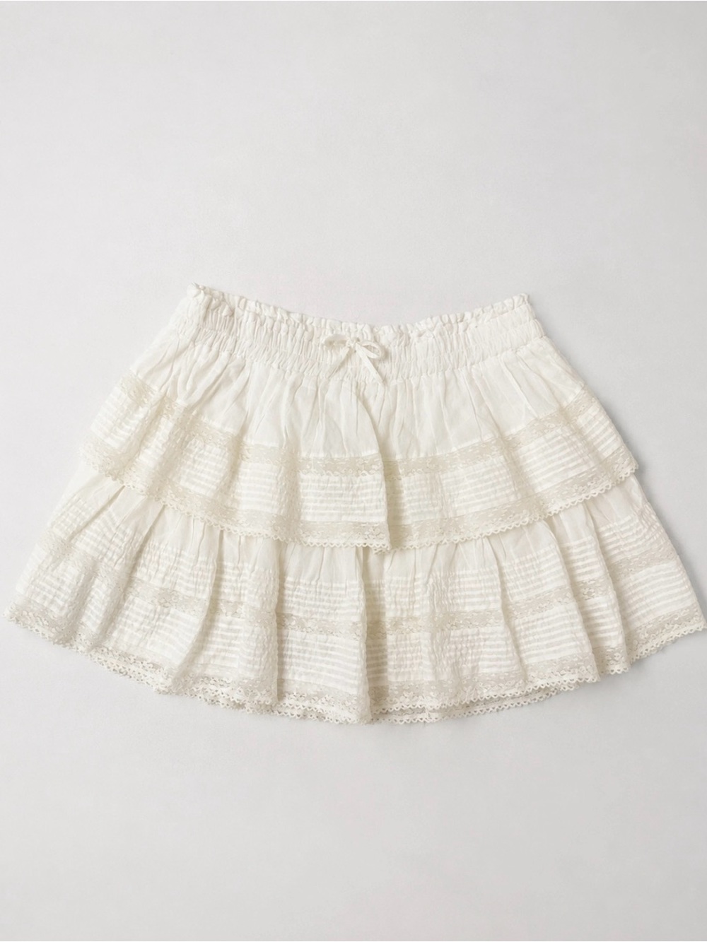 LoveShackFancy Cream Tiered Lace Skirt